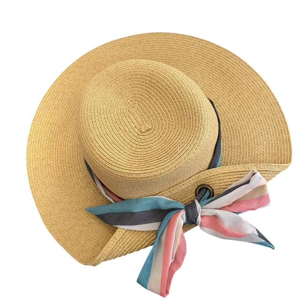 Nine West Ribbon Floppy Straw‎ Beach Hat NWOT